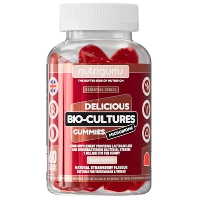 Image of Bio Cultures Microbiome Gummy Strawberry Flavour 60 Vegan Gummies 12 Multi Strain Probiotics 1 Billion CFU Acidophilus &amp; Bifidobacterium Support Wellbeing Gut Heath by NUTRIGUMS®