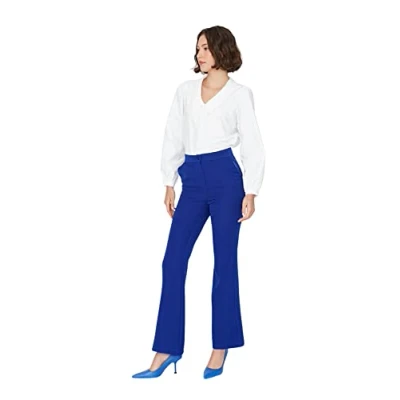 Image of Trendyol Women High Waist Wide Leg Flare Trousers Indigo