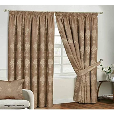 Image of Householdfurnishing Redy Made Luxury Jacquard Fully Lined Curtain Pair Pencil Pleat With Free Tie Backs (Coffee Curtain, 46&quot; x L 90&quot;)