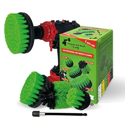 Image of Kornely™ Premium Drill Brush, Medium Stiff, Green 5pcs. SET. Professional Power Scrubber. Doesn&#039;t Scratch Surfaces. Suitable for Kitchen, Stove and Oven, Cabinets, Counters, Dirty pots, Floor Cleaning