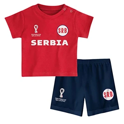 Image of Serbia and Montenegro, Official Fifa 2022 Tee &amp; Short Set Home Country Shorts Set, Unisex Kids Medium, Age 3
