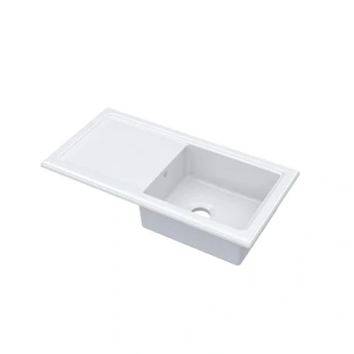 Image of Fireclay Ceramic Single Bowl Kitchen Sink &amp; Plain Drainer 1010mm White
