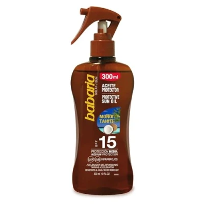 Image of BABARIA Protective Sun Oil with Tahitian Monoi Oil, Tanning Accelerator SPF 15 300ml