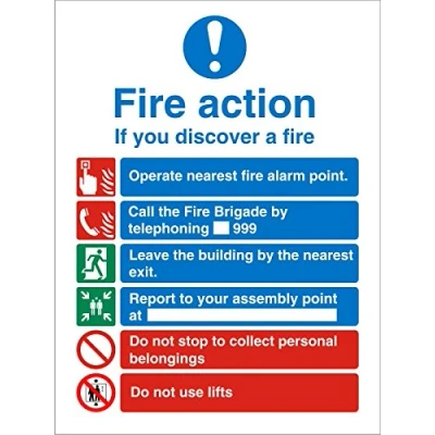 Image of Seco Fire Action If You Discover A with Do Not Use Lifts Warning Sign, 200mm x 300mm 1mm Semi Rigid Plastic