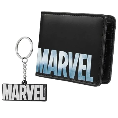 Image of Marvel Card Wallet and Keyring Set for Men Teenagers Slots ID Pocket Groot Mens Gifts (Black Marvel)