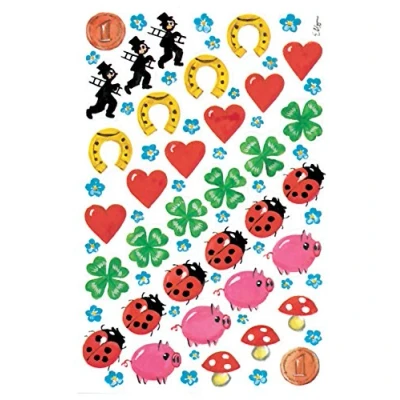 Image of AVERY Zweckform Paper Stickers Lucky Charm 102 (Decorative Stickers, Ladybird, Hearts, Horseshoe, Clover, Mushroom, Pig, Penny, Chimney Sweep, Self Adhesive, Scrapbooking, Photo Album) 4413