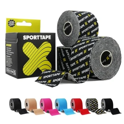 Image of 3 Rolls SPORTTAPE Kinesiology Tape 5cm x 5m Brand Physio &amp; Sports Injury Muscle for Knee Pain, Shoulder, Ankle Shin Splints Support Waterproof Hypoallergenic Kinetic