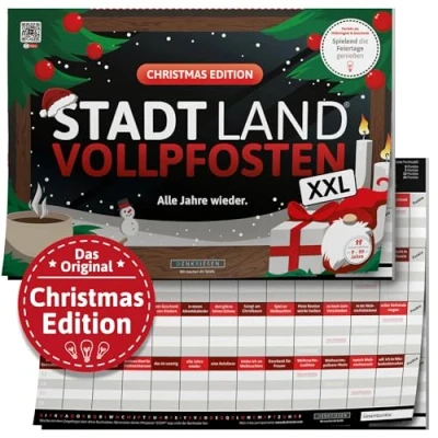 Image of DENKRIESEN Stadt Land Vollpfosten® Christmas Edition &#039;Alle Jahre Wieder&#039; A3 Game Family City Country River Block Gift Idea