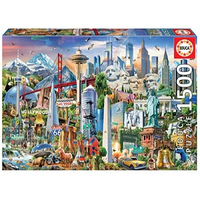 Image of Educa 17670 Symbole Von Nordamerika statue America, 1500 Piece Puzzle for Adults and Children from 12 Years, Landmarks, USA, Multicoloured