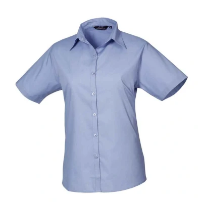 Image of Premier Womens/Ladies Poplin Short Sleeved Blouse (Mid Blue) Size 22 UK