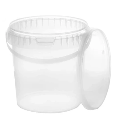 Image of BenBow Bucket with lid 0,26 GAL (1 L) Transparent 5x 1 Litres food safe, sturdy, airtight, leak proof plastic storage container, handle empty