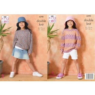Image of King Cole Girls Knitting Pattern Double Knit DK Childs Sweaters (6298)