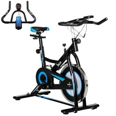 Image of HOMCOM Stationary Exercise Bike, 8kg Flywheel Indoor Cycling Workout Fitness Adjustable Resistance Cardio Machine w/LCD Monitor Pad and Phone Holder for Home, Gym, Office, Black