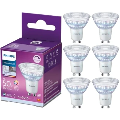 Image of PHILIPS GU10 LED Light Bulbs, Dimmable, 4W, 350 Lumens, 50W Equivalent, Neutral White 4000K 6 Pack