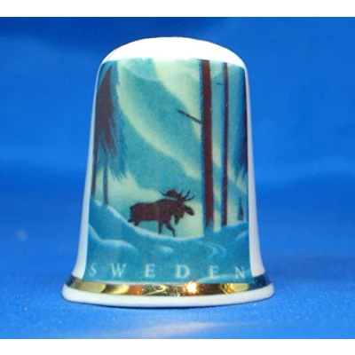 Image of Birchcroft Porcelain China Collectable Thimble Travel Poster Sweden Free Box