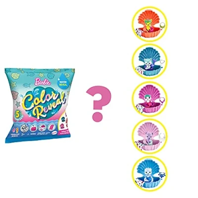 Image of Barbie GTP74 Colour Reveal Sea Animals Assortment with Shell Shaped Container and 5 Surprises.