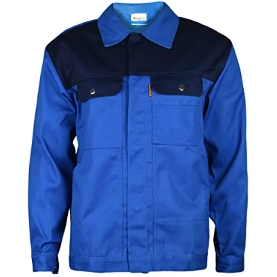 Image of True Face Men&#039;s Jacket Work Safety Industrial Heavy Duty Multi Pocket Full Sleeve Workwear Button Collar Coat Worker Top Blue/Dark Blue XXS