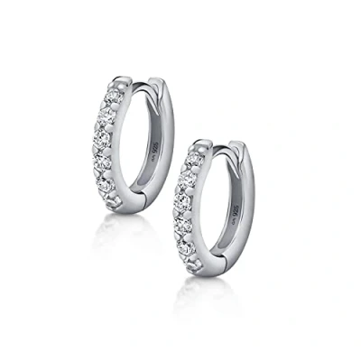 Image of Amberta Women&#039;s 925 Sterling Silver Cubic Zirconia Small Hoop Earrings: 12.3 mm