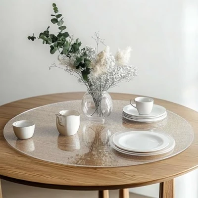 Image of Round Frosted (Semi Clear) PVC Table Protector, Heat Resistant &amp; Waterproof, Clear)(Round 80cm)