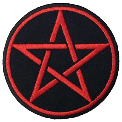 Image of Goth Pagan Symbols Pentagram Patch Embroidered Appique Iron On Sew Emblem