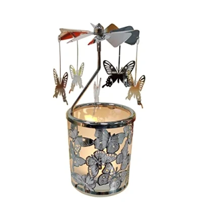Image of kingnero Butterfly Carousel Candle Windmill Rotating Rotary Holder Spinning Tea Light Candlestick for home Decor