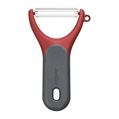 Image of Zyliss Y Shaped Soft Skin Peeler, Extra Sharp Fruit/Vegetable Peeler with Sustainable Wheatstraw Comfy Grip, Cover for Safety, Stainless Steel, Dishwasher Safe