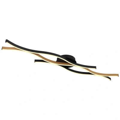 Image of Geronimo Integrated LED Semi Flush Ceiling Light Matt Black, Wood Effect 3x 3000K