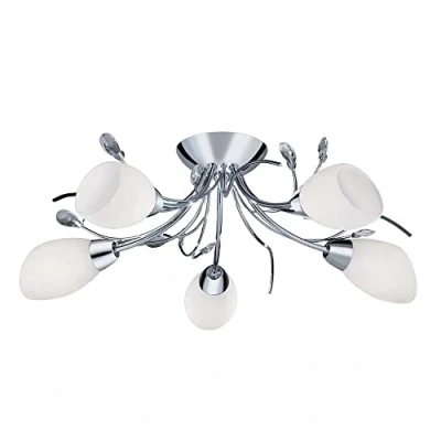 Image of Gardenia 5 Light Multi Arm Ceiling Semi Flush Chrome, Crystal and Opal Glass, E14