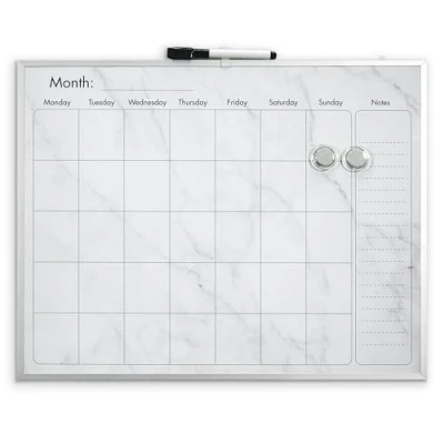 Image of Cathedral Products Elegant Marble Magnetic Calendar Board with Silver Aluminium Frame Premium Monthly Planner Notes Section Includes Marker &amp; Magnets