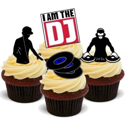 Image of DJ Mix 12 Edible Stand Up Premium Wafer Card Cake Toppers Decorations