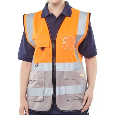 Image of Two Tone Executive Waistcoat Orange / Grey 3XL