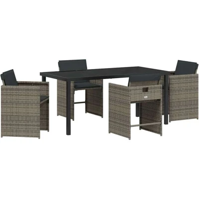 Image of vidaXL Garden Dining Set 5 pcs Grey Poly Rattan