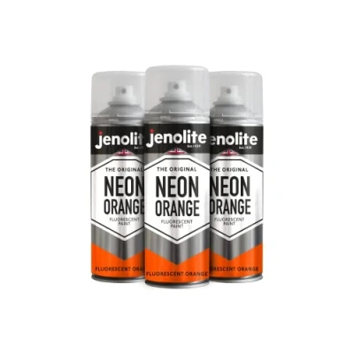 Image of JENOLITE Fluorescent Spray Paint NEON ORANGE Premium High Visibility Multi Surface 3 x 400ml