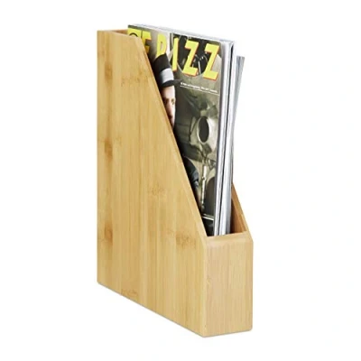 Image of Relaxdays Standing Bamboo File Sorter, Lovely Natural Grain, Paper Storage, Magazine and Letter Rack, A4,
