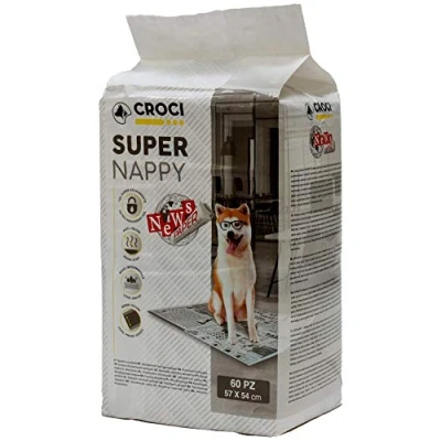 Image of Croci Super Nappy Newspaper absorbent dog toilet mats 57x54 cm 60 pcs, Disposable and pet blankets, anti odor tear