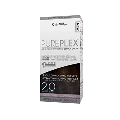 Image of Knight &amp; Wilson PurePlex Natural Black Permanent Hair Colour Dye. Protect, Restore and Nourish with Aminofix. 2.0 Black. 100% Grey Coverage.