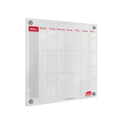 Image of Sasco Semi Transparent Acrylic Mini Whiteboard Weekly Planner, Wall Mounted, Frameless, Dry Erase, 450 x 450, Includes Pen, 2410182