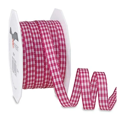 Image of Präsent Vichy Wired Ribbon Magenta White 10 mm Width, 20 m Length