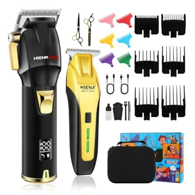 Image of HIENA PRO Professional Barber Kit Hair Clippers Set for Men, Cutting Set, Rechargeable Cordless and Trimmers with LED Display, USB Charging, Gifts Black
