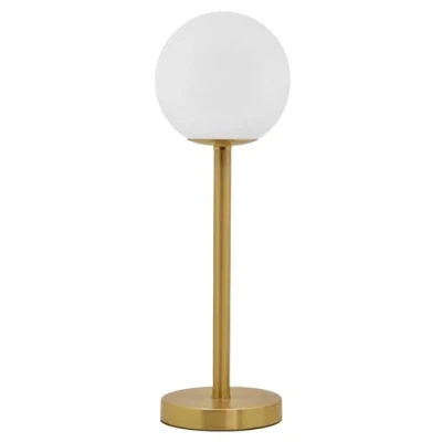 Image of Art Deco Brass Table Lamp Opaque Glass Shade Bedside Light Frosted Globe Desk H3117