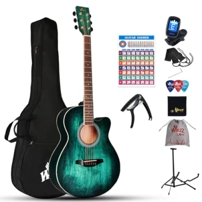 Image of Winzz 40 Inches Acoustic Steel string Guitar Beginner, Elegant Unique Color Design (Blue green)