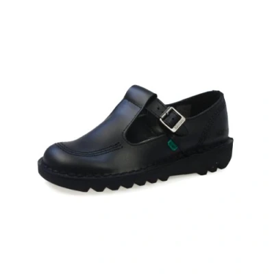 Image of Kickers Women&#039;s Kick T Bar Black Leather School Shoes, 8 UK