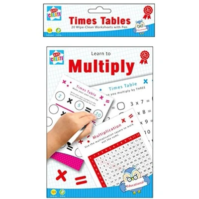 Image of Learn to Multiply 20 Wipe Clean Times Tables Worksheets with Pen
