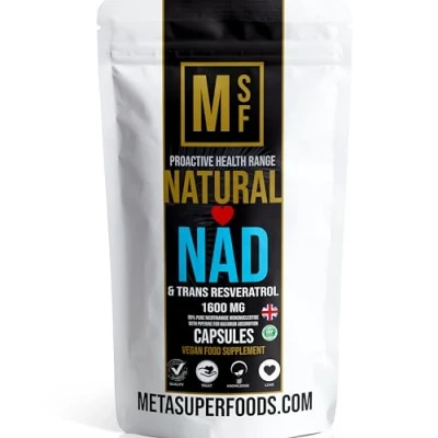 Image of NAD and Trans Resveratrol 99% Super Strength Anti Ageing (1200mg) Serving 60 High Capsules NAD+ Vegan with Piperine Max Absorption