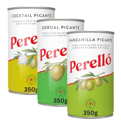 Image of Speciality Olive Variety Bundle Containing 3 Tins of Perello Brand Olives Manzanilla Picante, Gordal and Cocktail