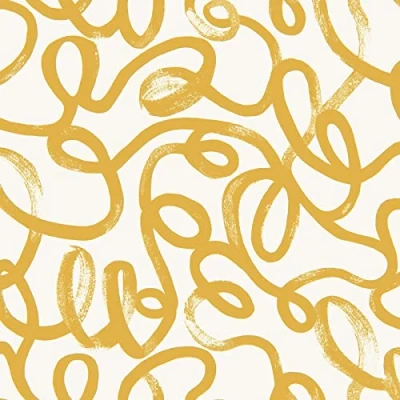 Image of Holden Squiggle Doodle Effect Geometric Wallpaper Ochre Yellow/White 13361