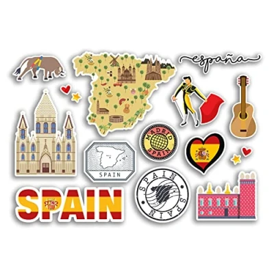 Image of A5 Sticker Sheet Spain Vinyl Stickers Spanish Landmark Holiday City Country Airport Map Flag Food #77545