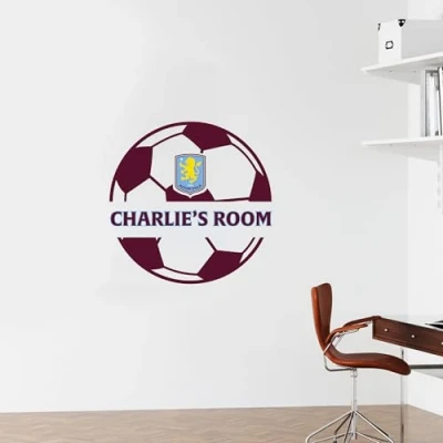 Image of Aston Villa Football Club Ball and Personalised Name Wall Sticker (120cm Height x 120cm Width)