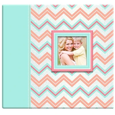 Image of MCS MBI Industries Pastel Glitter Chevron Scrapbook Album with 12 by Inch Top Load Pages, 13.5 12.625 Overall, silver, Blue