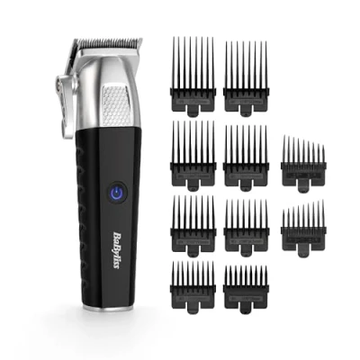 Image of BaByliss Lithium Power Hair Clippers, Cordless, Quick Charge, Taper Level 0.5 25mm, 8 Comb Guides (0.8 25mm) and Storage Bag, Power, Japanse Steel Blades, E812E